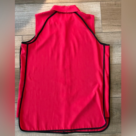 Vince Camuto Red Blouse Button down Sleeveless Black Trim | Size XS - Collared - Picture 5 of 8